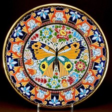 CEARCO Plat décoratif au papillon émaux et OR 24 Carats inspiration Longwy