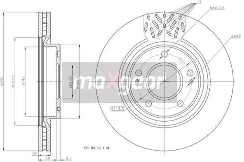 Disque frein ventilé - 2x, de