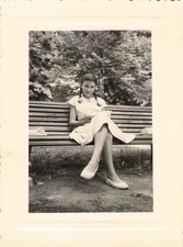 OLD PHOTOGRAPH 1955 GIRL ON A BENCH READING