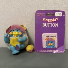 Vintage 1985 Mattel POCKET POPPLES PC Pretty Cool Plush Soft Toy Mini and Button
