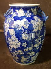 Chinese Blue and White Porcelain Vase with Floral Decor and Birds (25cm)