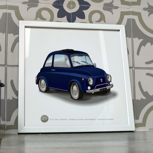Poster fiat 500 - bleu, nuit