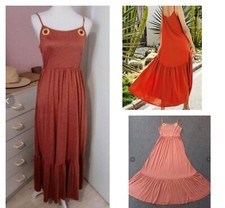 Robe Longue  Fine Été A Bretelles Orange/Marron Femme Taille 36 ,S 🧡
