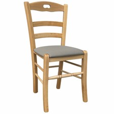 Chaise En Bois Naturel Loris Avec Assise Rembourrée En Similicuir Taupe