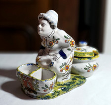 Ancien MOUTARDIER saleron CROTTEUSE faience DESVRES Fourmaintraux ? blason DIJON