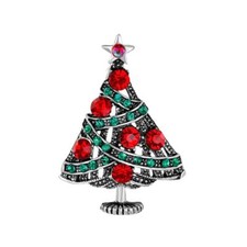 Broche sapin et strass rouges