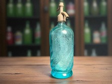 Bouteille siphon eau de seltz verre bleu Henri Perrier vers 1900