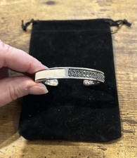 Swarovski Midnight & Cream Leather Intervalle Solid Bracelet Bangle Cuff