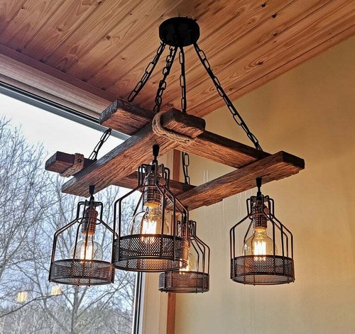 Lustre bois rustique - bois,