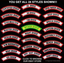 LOT of TWENTY-FOUR (24) SCUBA DIVING CERTIFICATION CHEVRON iron-on DIVE PATCHES