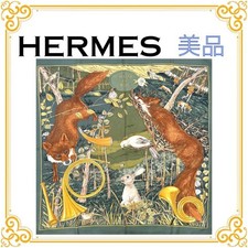 HERMES Carre 90 Chasse au Bois Green Silk Scarf Large Square Scarf Used Japan