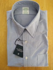 NWT Brooks Brothers Blue Supima Cotton Pin Collar 15.5-33 Milano MSRP $140