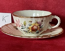 SARREGUEMINES PORCELAIN TEA CUP AND SAUCER SAXONY AND GOLD DECORATIONS /K