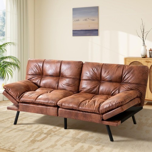 Brown futon leather memory - leather,
