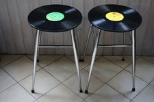 Tabouret vintage assise vinyle-33 tours laqué