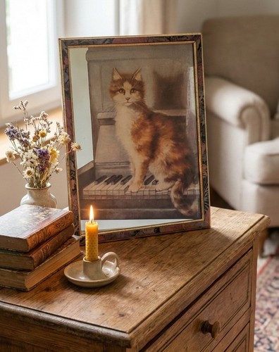 Tableau miroir vintage chat - tableau,
