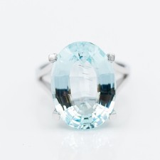Bague 585/14K Or Blanc Aigue-Marine Environ 9,5ct Taille 56