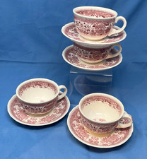 Vintage Villeroy & Boch BURGENLAND Set of 4 Cups & Saucers Maroon