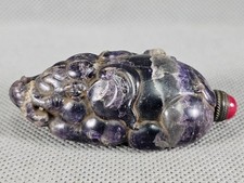 Chinese Elephant Monkey Carved Natural Fluorite Snuff Bottle