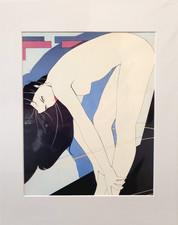 Patrick Nagel Untitled 1980's Retro Style Art Deco Matted Ready to Frame Print