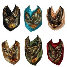 Motif Floral Foulard Satin Soie Col Carré Tête Enveloppant