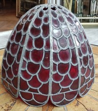 Ancien Abat Jour Rouge Tiffany 19 Ème/Vitrail Ancien/Vitraux Anciens/Lampe