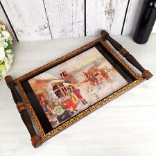 Large Glass & Wood Copper Art Deco France Cocktail & Liqueur Tray