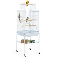 Cage à oiseaux Toit Ouvrable avec Support Chariot Détachable 46,5 x 46,5 x 136cm