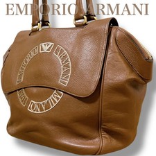 Used Emporio Armani Large Capacity Brown Tote Bag Shoulder Strap Authentic Japan