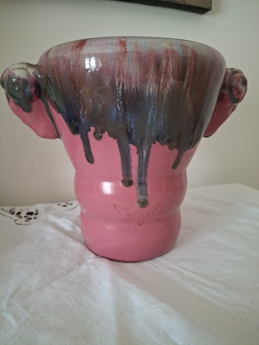 Vase grès émaillé têtes - émaillé,