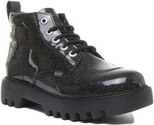 Kickers Kizziie Hi Femmes Chunky Bottines Noir Paillettes Verni Tailles UK 3 - 8