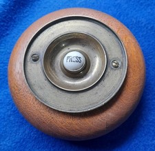 ART DECO VINTAGE BRASS  DOOR  BELL PUSH BUTTON ON WOODEN PLINTH