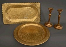 North African Copper Lot - Decorative Trays & Candle Holders
