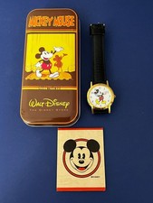 The Disney Store Mickey Mouse Wrist Watch Lorus Quartz w/ Tin Box Metal Case New