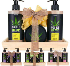 BRUBAKER Coffret de Bain Soin Huile de chanvre - Plateau en bois - Idée cadeau