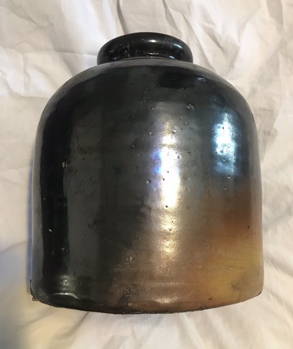 Antique brown stoneware crock - brown,
