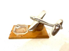 Art Deco Office Ashtray Airplane Metal Glass St Prex Switzerland Horse Decor