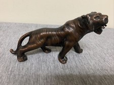 Vintage Cast Metal Brushed Bronze Finish Roaring Lion 5.5” Sculpture Figurine