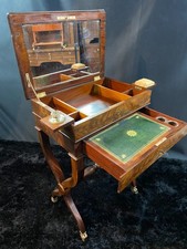 Travailleuse écritoire XIXe acajou époque Louis-Philippe avec bougeoir & encrier