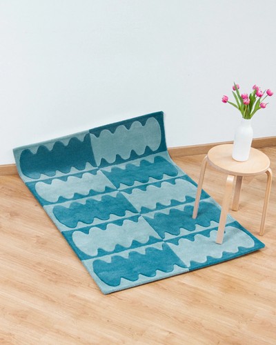 Tapis bleu abstrait laine - abstrait, en