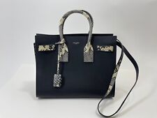 Saint Laurent Grained Calfskin Embossed Python Small Sac De Jour in Black