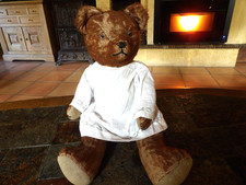 Antique bear, mohair, straw padded, glass eyes, sharp musule, 50 cm, 1940
