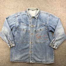 Vintage Karl Kani Jacket Mens XL Blue Denim Shirt Jacket Streetwear Hip Hop 90s