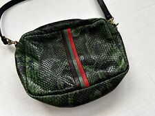 Clare V. Crossbody Purse Midi Sac Fern Miro Stripe Bag in Snake Green