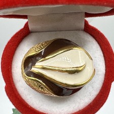 Bague vintage fantaisie marron, blanche et or Taille 55.