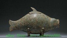10.6'' Western Zhou Dynasty Bronze Ware Inscription People Leg Fish Zun Statue
