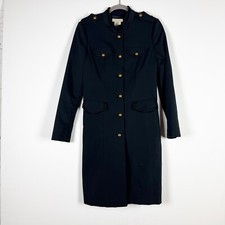 Vertigo Paris Nylon Stretch Water Resistant Utilitarian Trench Coat Jacket Black