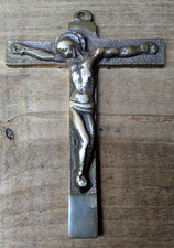 NICE FRENCH VINTAGE BRONZE PECTORAL / WALL CROSS CRUCIFIX CHRISTIANITY