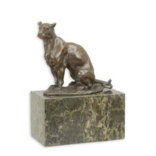 Bronze Sculpture of a Seated Panthere on a black marble base after L.A.Carvin