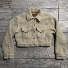 Levi's Cloud Cream Fuzzy Teddy Sherpa Western Cropped Trucker Jacket XS Buttons